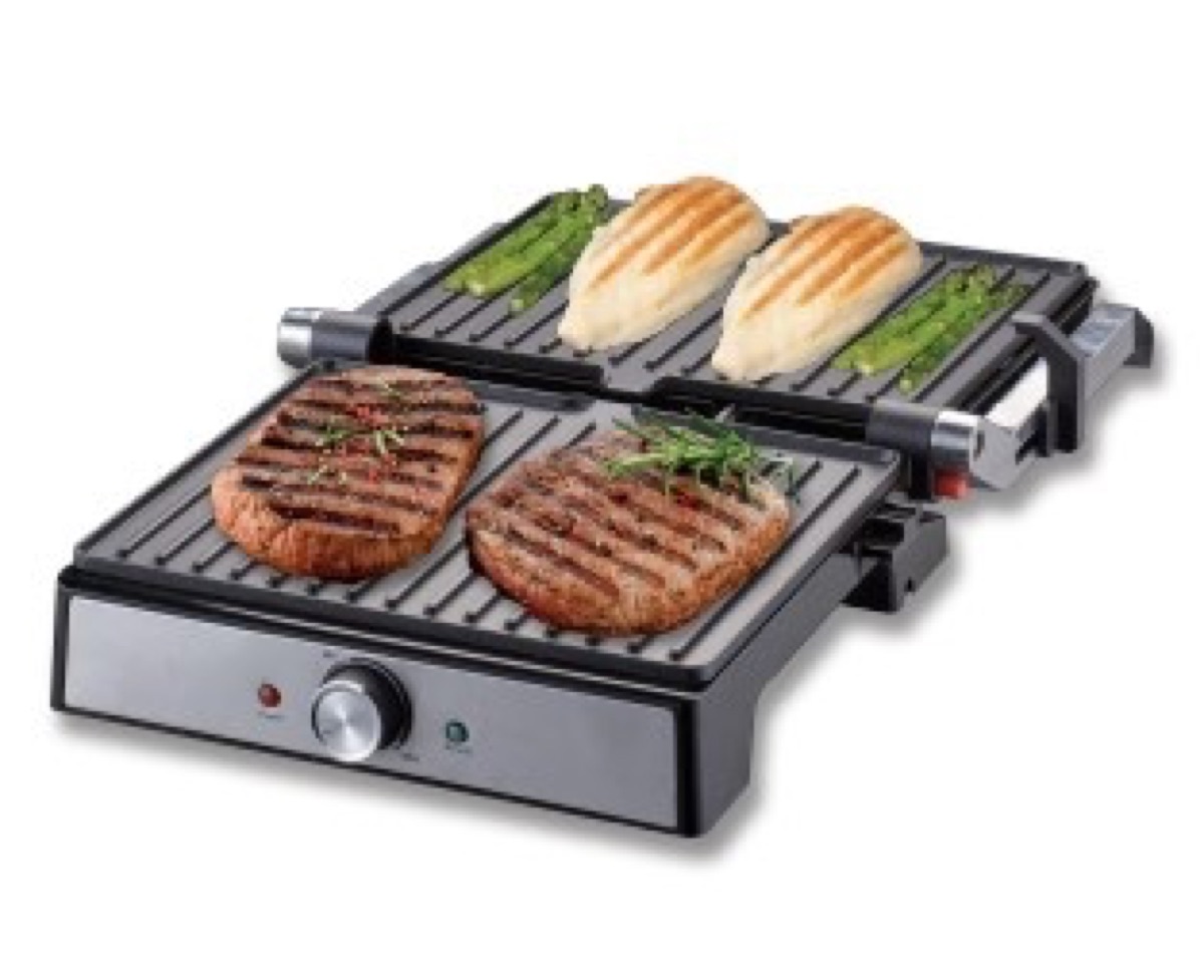 Panini Press, Sandwich Maker, 2200W Stainless Steel Top Surface, undetachable Non-stick Die-cast Aluminium Plates, Upright Storage, Opens 180 degrees, view 2