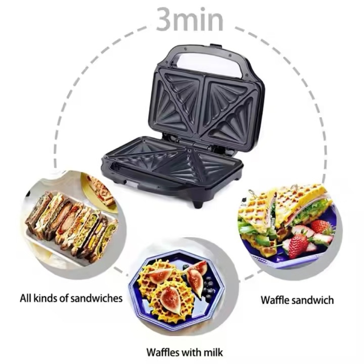 KöLAX Sandwich Panini Maker Grilled Cheese Machine Tuna Melt Omelets Non-stick Cooking Surface, 2 Slice, 1000 Watts, Stainless Steel, view 4