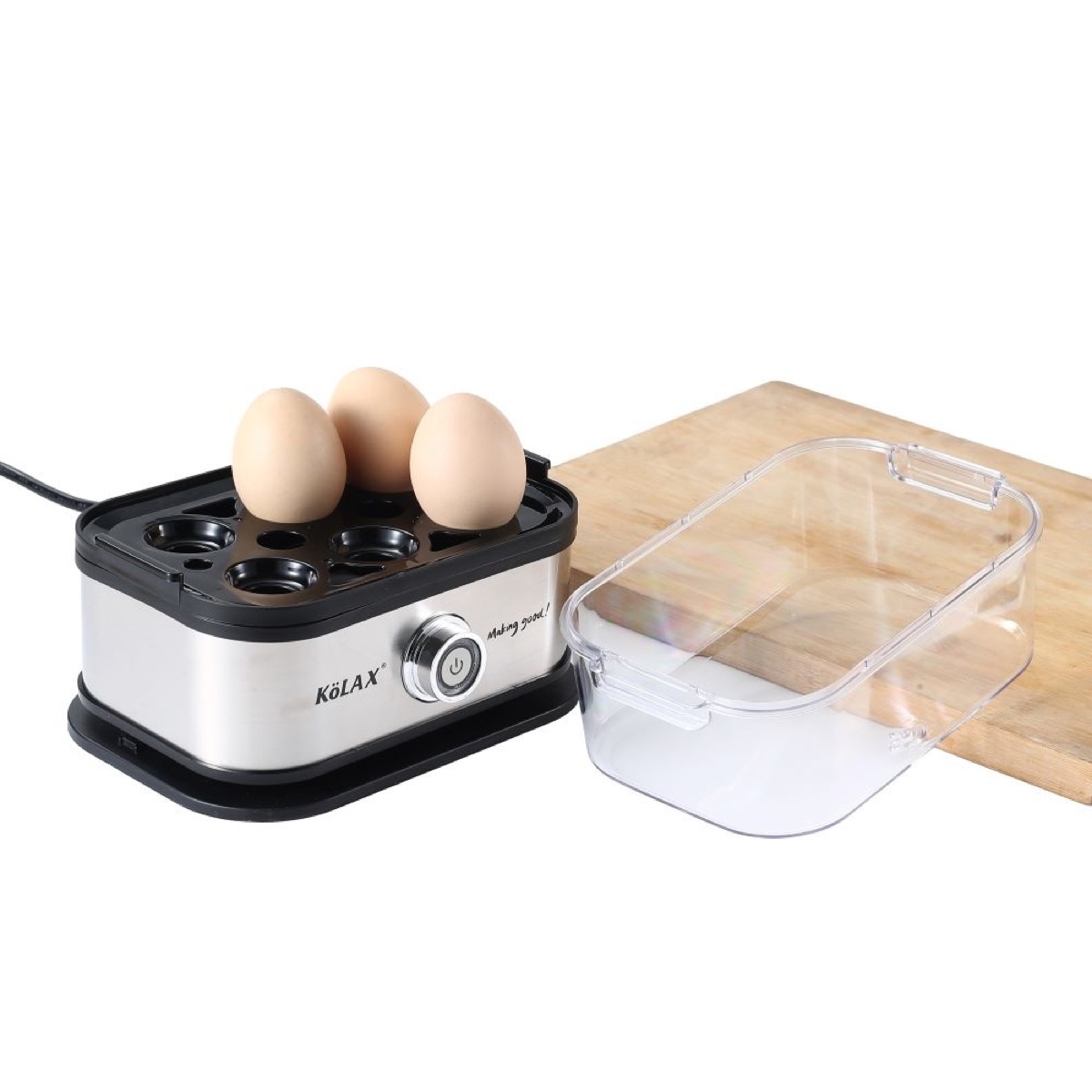 200Watt Egg Cooker - 6 Egg Capacity, Rapid Cook Time, Auto Shut Off, with Tray, Measuring Cup, and Lid, Stainless Steel, view 2