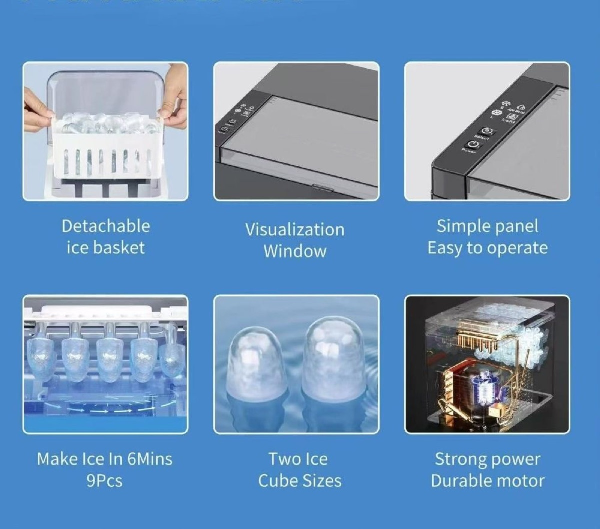 Ice Maker Countertop, 9 Cubes Ready in 6 Mins, 12KG per Day, Ice Machine with 2 Ice Sizes and Self-Cleaning, Kitchen,Office, Black, view 4