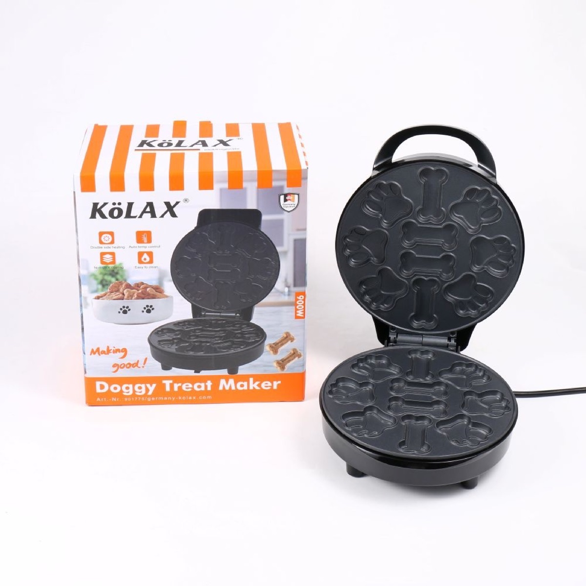 Nostalgia KöLAX Dog Treats Maker for Homemade Puppy Treats, 4 Nonstick Bone and 6 cat's paw Shaped Molds on Dual Sided Cooking Surface