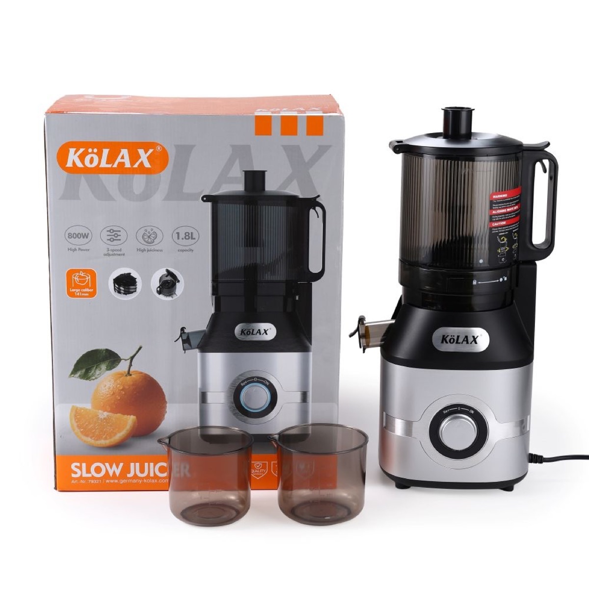 KöLAX Cold Press Juicer, Juice Extractor Machine with 14CM Extra Large Feed Chute, 800W Slow Masticating Juicer for Whole Vegetables and Fruits, 1.8L Auto-Feed Time-Saver, Easy to Clean, view 2
