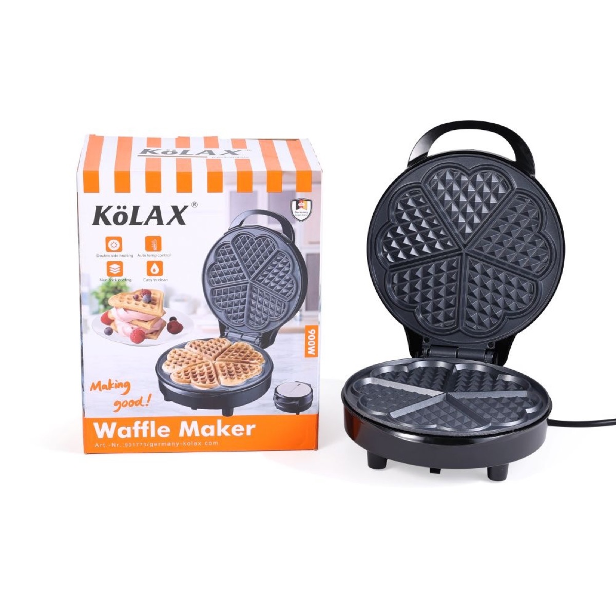 KöLAX Heart Waffle Maker, 900W Nonstick Double-side Heating Mini Heart Waffle Maker, Easy to Clean, Home Baking Machine