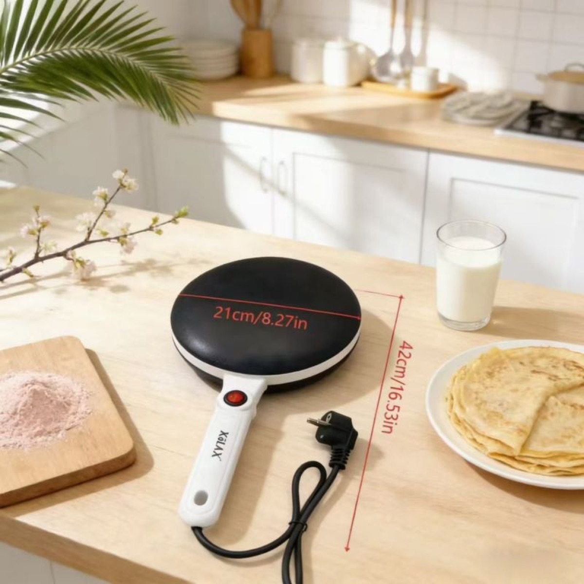 KöLAX Electric Crepe Maker With Auto Power Off, On/Off Switch 8 Inch Portable Crepe Maker & Non-Stick Dipping Plate, Nonstick Ceramic Coating Pan, view 4