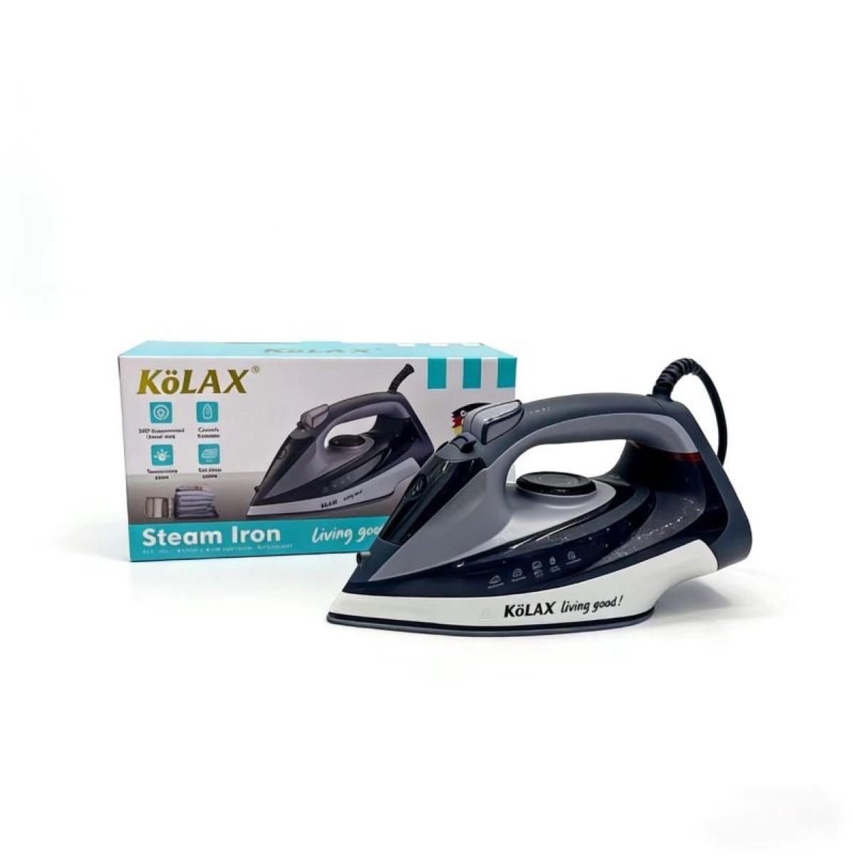 KöLAX Steam Iron for Clothes 40s Fast Heating, 2400W Iron with 500ML Large Water Tank, Auto shutoff, Burst Steam, Spray Mist, Anti-Drip, Self-Cleaning, Vertical Ironing for Home