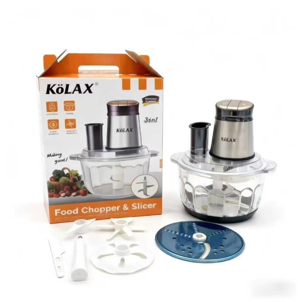 KöLAX Food Processor, 1500W Electric Food Chopper with 5L Bowl&3-Layer 6 Blades,.5in1,For Meat, Dough Knead,Egg Beater,Vegetables Cutter,Removing Garlic Skins