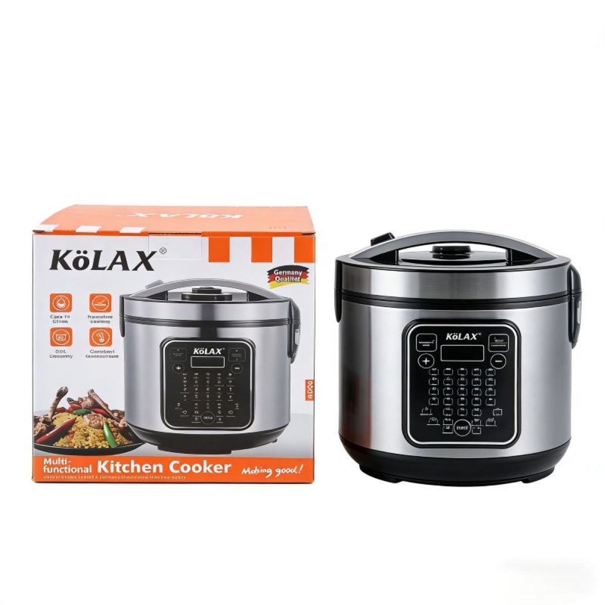 KöLAX Rice Cooker – 5L Capacity,900w, Digital Controls, 25 Cooking Presets, With Steamer Tray, Nonstick Pot, Steam Tray, Keep Warm, Stainless Steel