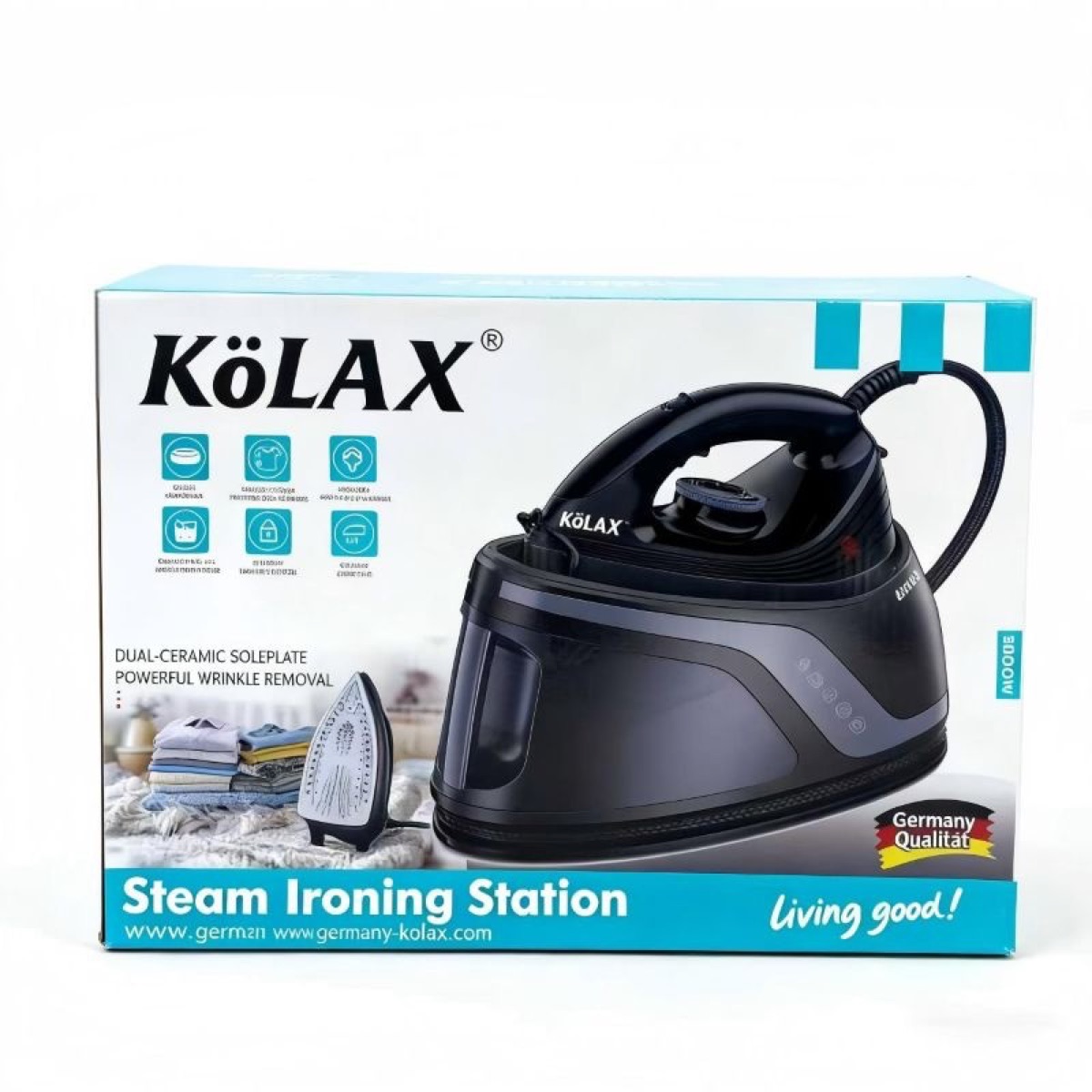 KöLAX Iron Steamer for Clothes,3800W Steam Station Professional Steam Iron For Clothes with 1.3L Tank, 400 microsteam holes, Built-In Pump, Ceramic baseplate,Iron Lock For Easy Carry, view 2