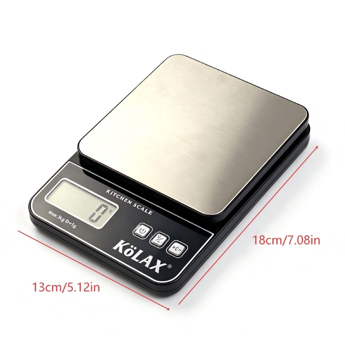 KöLAX Food Scale, Kitchen Scale with 1g Accuracy, 2 Units (g/oz), LCD, Stainless Steel Panel, Batteries Included, view 2