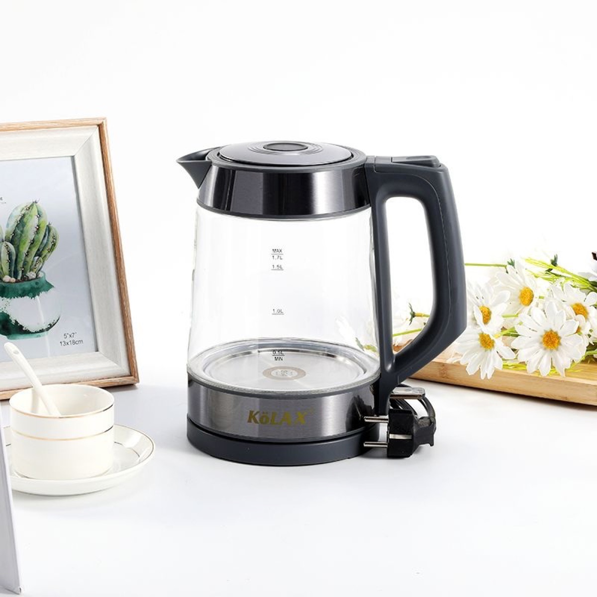 Electric 1.7L fast boiling glass and stainless steel portable kettle, view 3