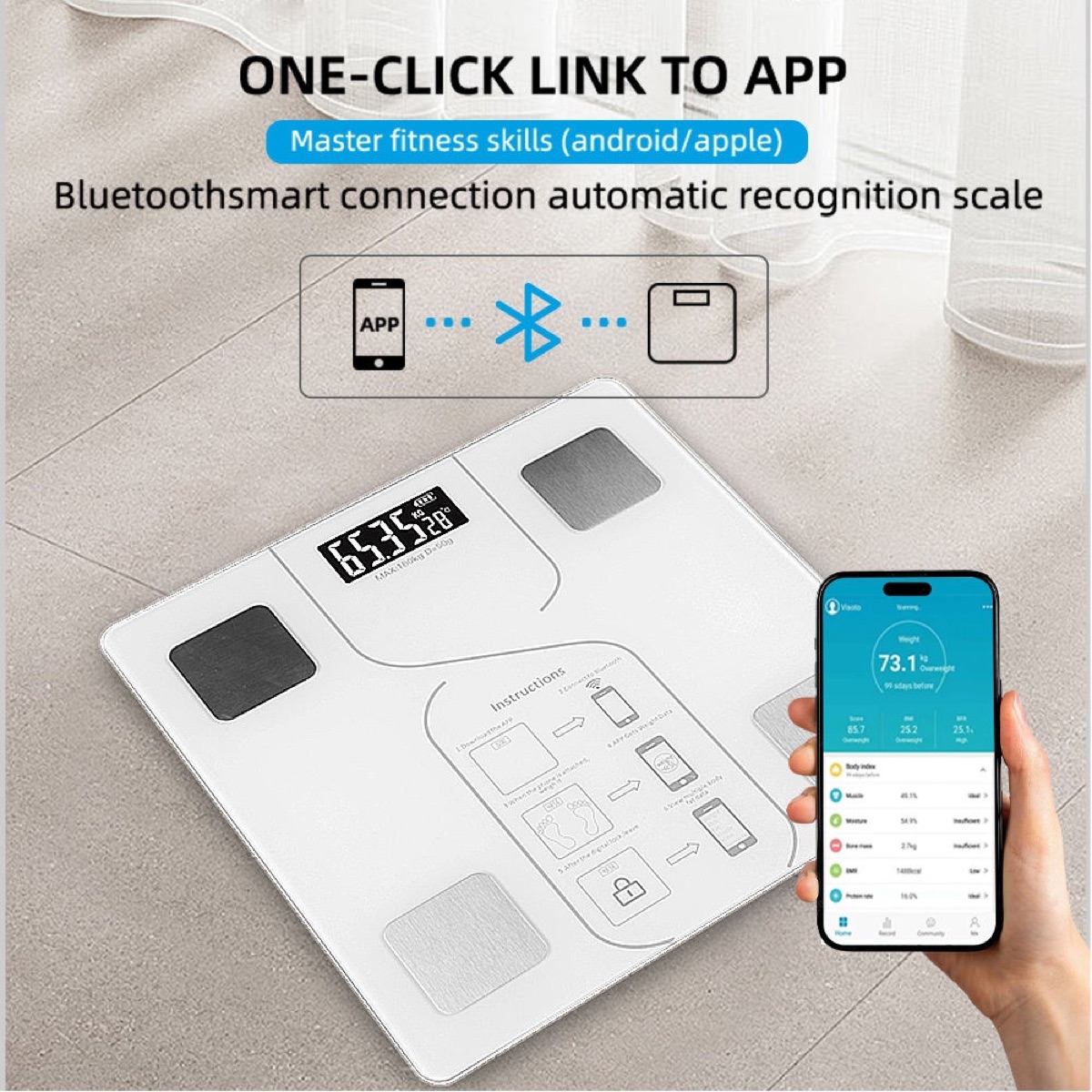 KöLAX Scale for Body Weight Digital Smart Scale with Bluetooth for 20 Body Composition Analyzer Health Monitor Sync Apps, Batteries Included, view 3