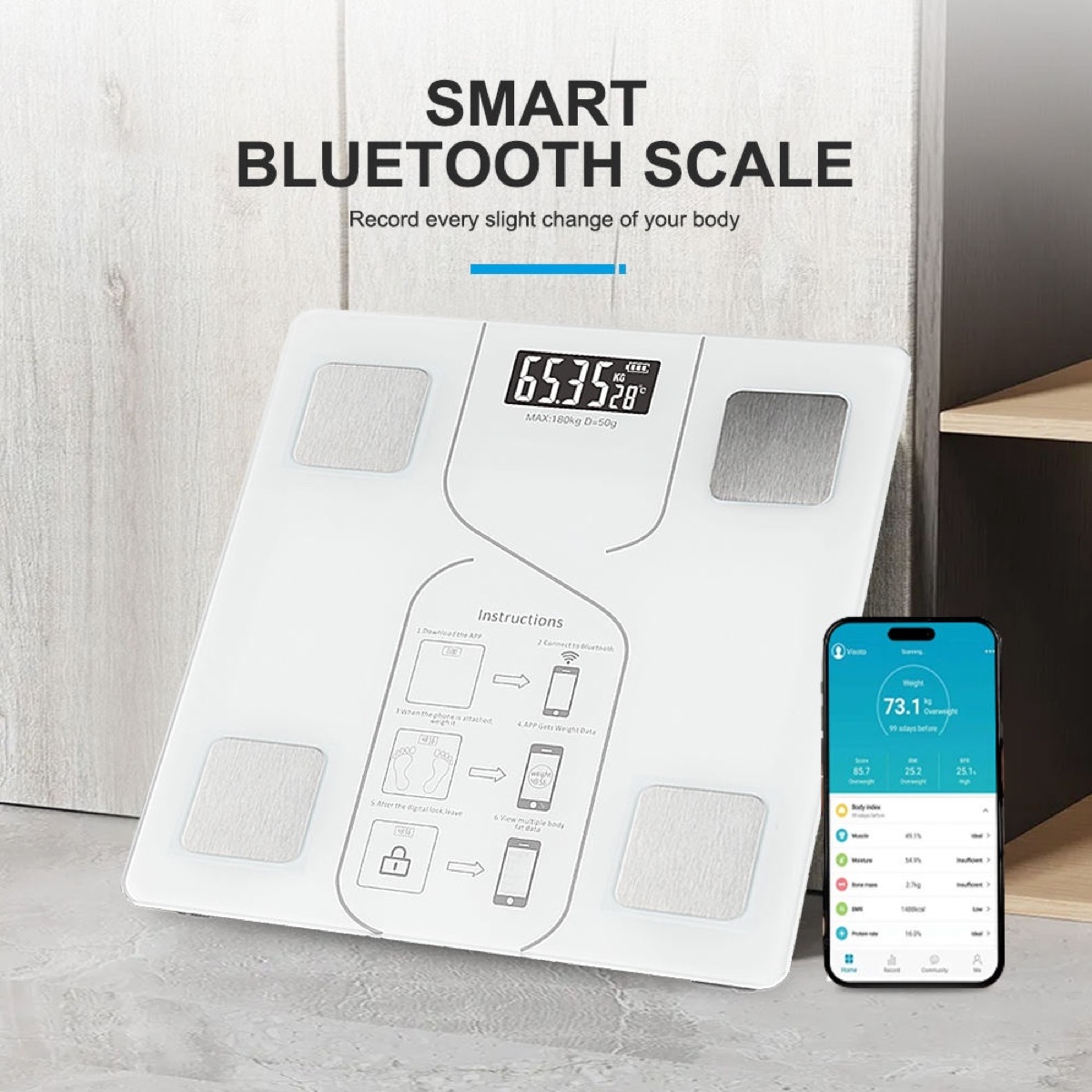 KöLAX Scale for Body Weight Digital Smart Scale with Bluetooth for 20 Body Composition Analyzer Health Monitor Sync Apps, Batteries Included, view 4
