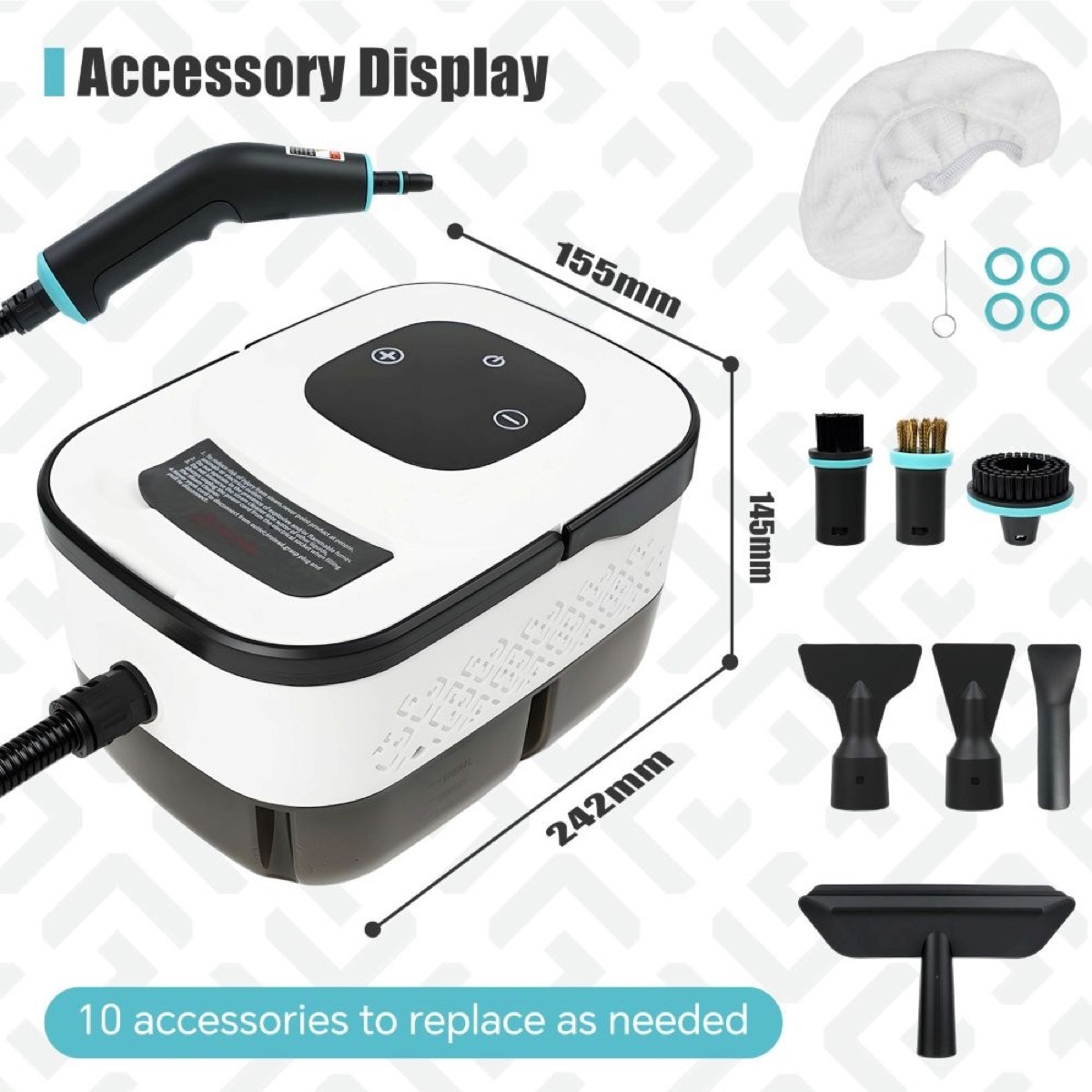 KöLAX Steam Cleaner, 6 Steam Levels, 1.2L & 11 Pieces Accessories, 1500W/4 Bar,High-Temperature Steam Cleaner for Home, Steamer for cleaning Car, Tile, Floor, view 2