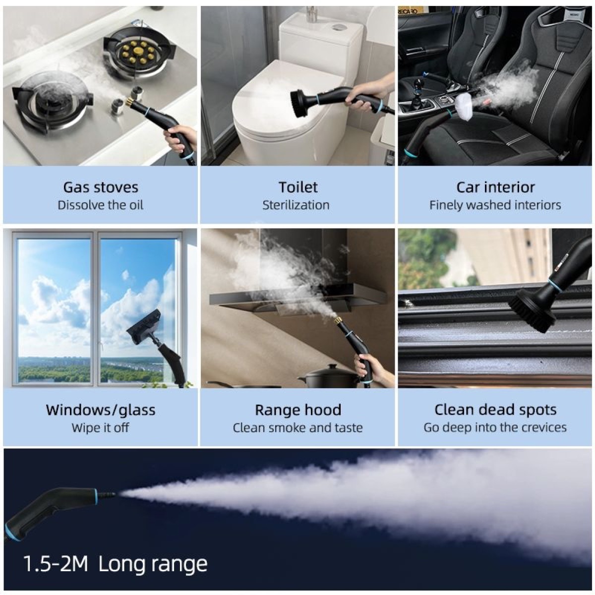 KöLAX Steam Cleaner, 6 Steam Levels, 1.2L & 11 Pieces Accessories, 1500W/4 Bar,High-Temperature Steam Cleaner for Home, Steamer for cleaning Car, Tile, Floor, view 4