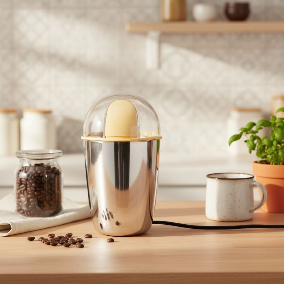 KöLAX 50ml Electric Coffee Grinder For Beans, Spices & More, Stainless Steel Blades, Silver, view 2