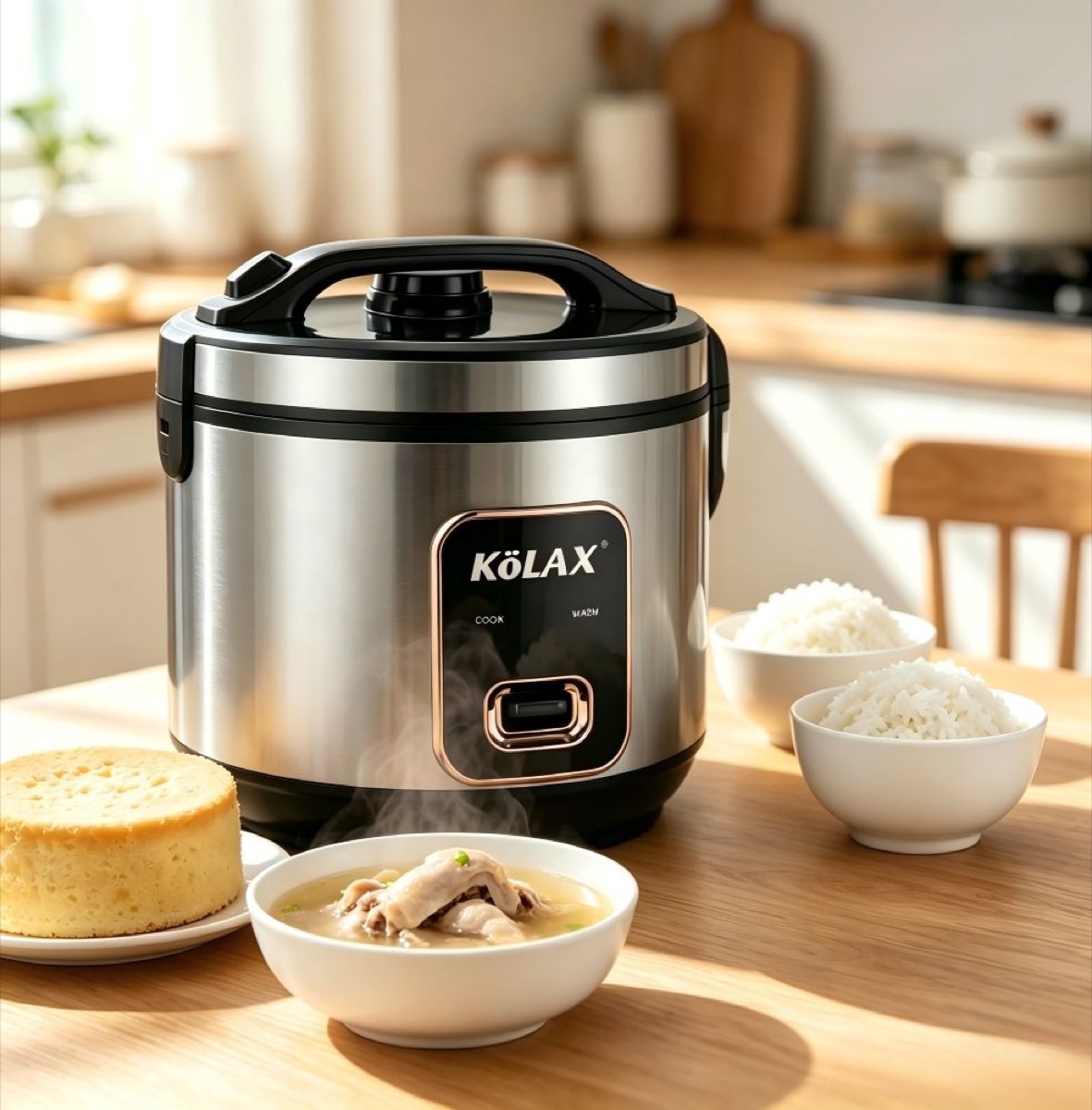 KöLAX Stainless Steel Rice Cooker with Steamer, 5L, Electric Grain & Vegetable Cooker, Auto Keep Warm for Oatmeal, Soups & Multicooking, view 2