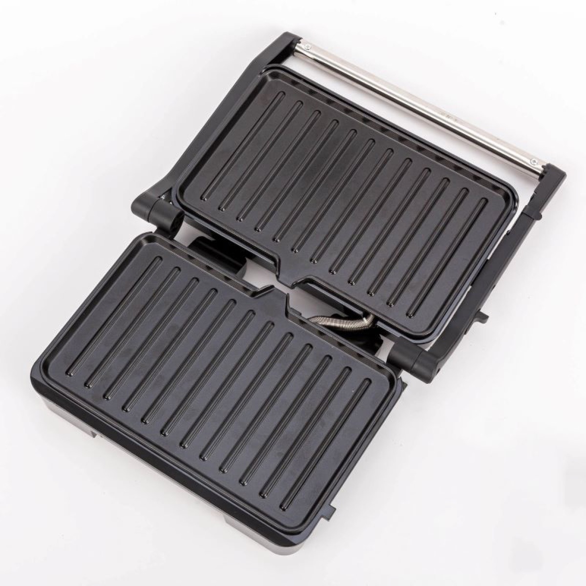 Panini Press with Locking Lid and Indicator Lights, Mini 2-slice Panini Press, Grilled Cheese Maker, Opens 180 Degrees for Any Size, Cool Touch Handle, view 3