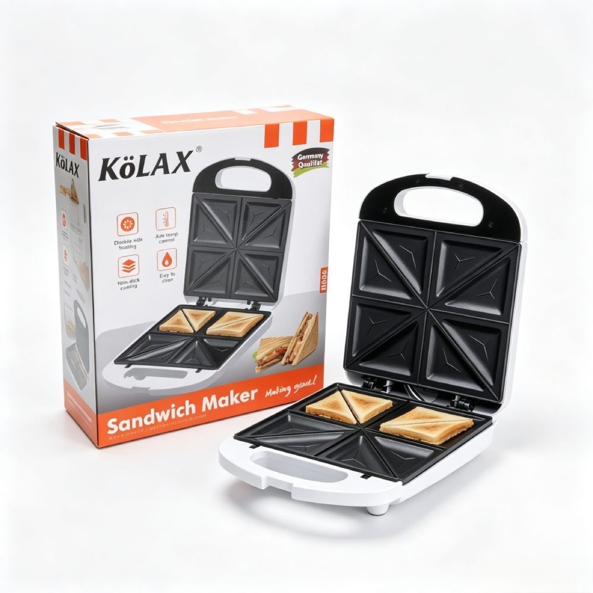 Electric 1200w rectangular and triangular plate non stick sandwich maker, view 3