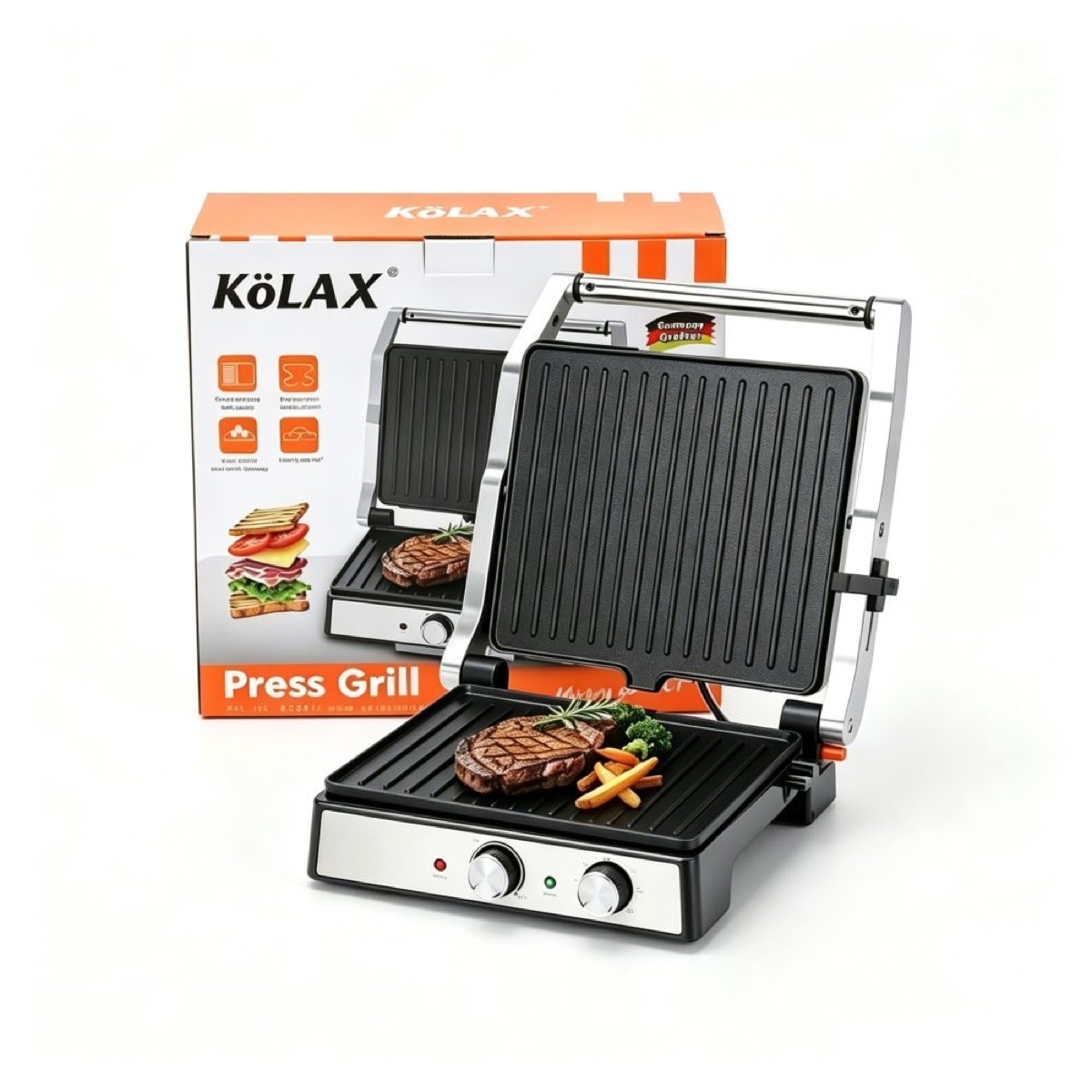Electric panini press grill open flat up 180 degrees sandwich maker, view 4