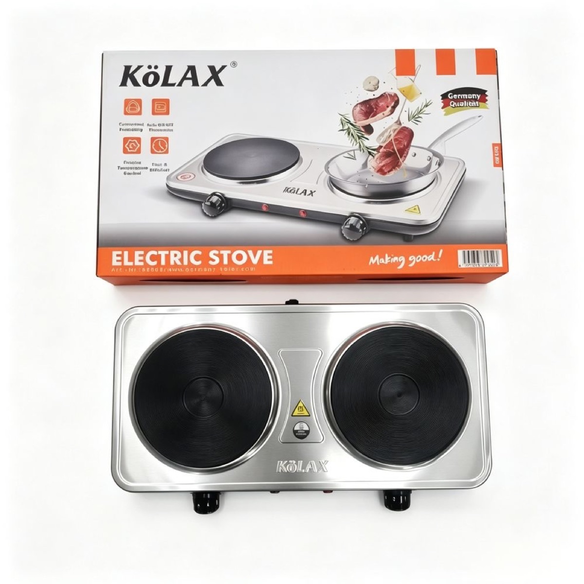 KöLAX Countertop Double Cast Iron Burn1000W+1000W Electric Hot Plate, Temperature Controls, Power Indicator Lights, Easy to Clean